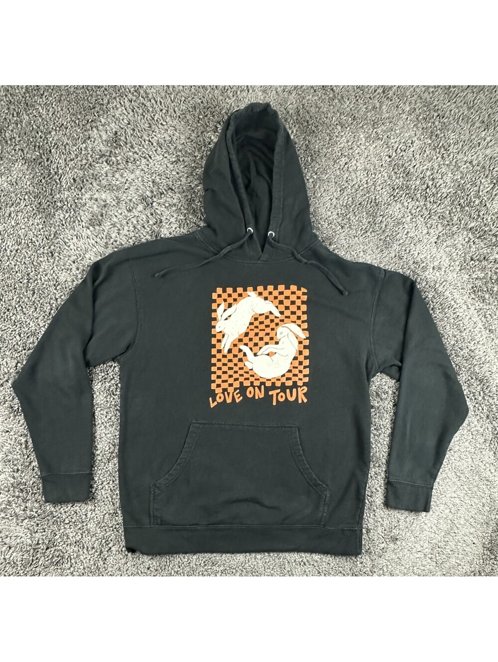 Harry Styles Love On Tour Bunny Rabbit Hoodie Mens L Black Graphic Sweatshirt